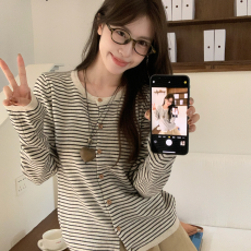 批发【包芯纱】2025年撞色条纹针织<b class='q'>长袖</b><b class='q'>开衫</b>上衣韩系早秋穿<b class='q'>搭</b>毛衣外套