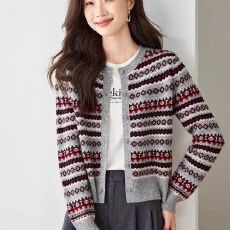 批发【安迪绒】复古提花条纹针织<b class='q'>开衫</b>女2025新款秋季<b class='q'>外</b><b class='q'>搭</b>毛衣短外套