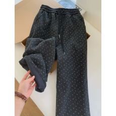 批发【原版面料】特大码300斤深灰色<b class='q'>碎花</b>加绒加厚休闲运动卫<b class='q'>裤</b>女