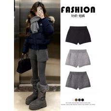 批发<b class='q'>灰色</b>针织短裤女秋冬新款辣妹高腰a字包臀靴裤韩系百搭打底毛衣裤