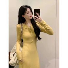 批发性感辣妹灰色长袖针织连衣裙女秋季气质修身<b class='q'>长裙</b>收腰紧身<b class='q'>包臀</b>裙子