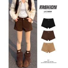 批发咖啡色灯芯绒短裤女秋冬高腰休闲显瘦外穿热裤小个子a字打底靴裤