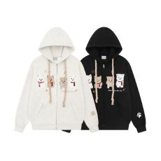 批发美式复古植绒刺绣小狗<b class='q'>开衫</b>连帽<b class='q'>卫衣</b>女秋冬宽松韩版慵懒风外套男潮