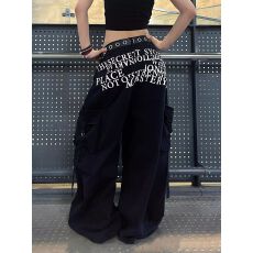 批发美式复古字母印花工<b class='q'>装</b>牛仔裤女春秋街头潮酷设计感宽松显瘦阔腿裤