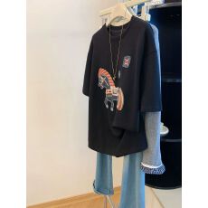 批发【德绒】特大码300斤刺绣磨毛宽松韩系短袖<b class='q'>T</b><b class='q'>恤</b>女设计感上衣