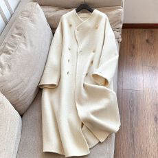 批发2025秋冬季燕麦色毛呢大衣女高级感韩版宽松小个子女毛呢大衣