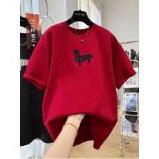 批发【德绒】特<b class='q'>大码</b>300斤2026早春款韩系重工植绒磨毛短袖T恤女