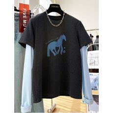 批发【德绒】特<b class='q'>大码</b>300斤2026春装卡通印花拼接假两件长袖T恤女