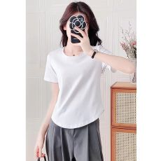 批发2026夏季新款白色打底衫U型下摆侧开叉<b class='q'>T</b><b class='q'>恤</b>女宽松遮肉显瘦短袖上衣