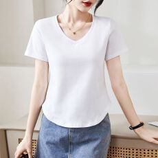 批发t恤女短袖v领小衫纯棉上衣服中青年30女装40岁<b class='q'>妈妈装</b>夏天体恤弧形