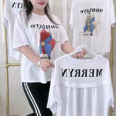 批发2026夏季冰麻棉韩版新款印花宽松中长款上衣短袖<b class='q'>T</b><b class='q'>恤</b>显瘦打底