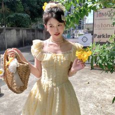 批发<b class='q'>春</b>夏季新款法式少女超仙清新甜美可爱蛋糕裙修身显瘦森女连衣裙女