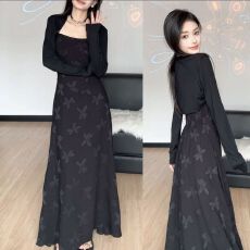 法式时尚套装女夏季新款气质简约仙女显瘦收腰吊带超仙长裙连衣裙