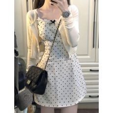 批发韩系蝴蝶结波点吊带<b class='q'>连衣</b>裙女夏季2026新款气质收腰小个子两件套装