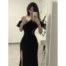 批发轻熟名媛御姐风端庄大气<b class='q'>一字肩</b>小众晚宴会礼服修身<b class='q'>连衣裙</b>早春新款