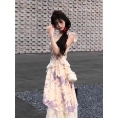 批发法式高级感碎花<b class='q'>连衣裙</b>子女夏季休闲新款小个子小香风气质甜美长裙
