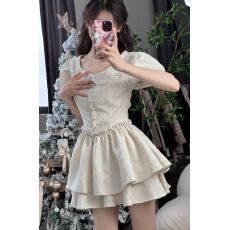 批发小个子女生减龄少女小清新<b class='q'>连衣裙</b>夏季娃娃领收腰显瘦蓬蓬短裙子