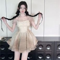 批发甜美渐变公主蓬蓬<b class='q'>连衣裙</b>2026夏季新款法式小个子收腰显瘦纯欲短裙