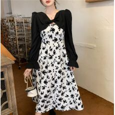 批发今年流行漂亮套装裙森系休闲吊带<b class='q'>连衣裙</b>女早<b class='q'>秋季</b>气质高端长袖罩衫