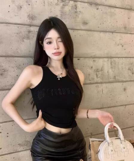 알파벳 스와로브스키 민소매 작은 조끼 슬립 인사이드 가져 가라. 여성 여름 핫걸 아름다운 단어 핫픽스 타이트 맨위 외출용