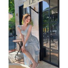 批发辣妹<b class='q'>背心</b>连衣裙女装夏季2026新款收腰拼接方领裙子无袖中长裙