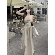 批发辣妹褶皱抹胸连衣裙女装时尚气质a字裙收腰显瘦中长裙子A字<b class='q'>打底裙</b>