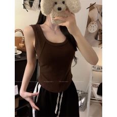 批发【自带胸垫】纯欲风不规则磨毛带胸垫德绒<b class='q'>背心</b>外穿打底内搭