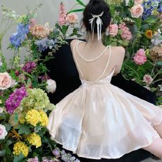 批发海边度假连衣<b class='q'>裙</b>子女夏季小个子法式高级感公主<b class='q'>礼服</b>蓬蓬<b class='q'>裙</b>纯欲风<b class='q'>裙</b>