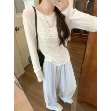 批发【原版面料】立体发泡印花微透长袖T恤女夏百搭透气罩衫防晒上衣