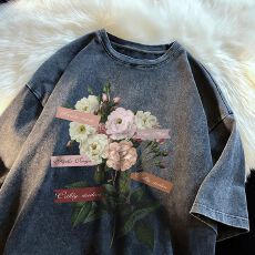 批发美式复古水洗做旧100%纯棉短袖<b class='q'>T</b><b class='q'>恤</b>男女街头潮流嘻哈创意圆领上衣