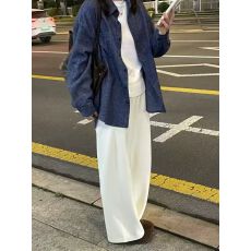 批发韩系高级感蓝色格子棉麻磨毛衬衫上衣女春季新款宽松长袖衬衣外套