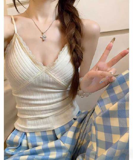 섹시함 레이스 작은 슬링 조끼 여름 여성 슬림해 보이는 외출용 민소매 아름다움 뒤로 핫걸 만나는 맨위