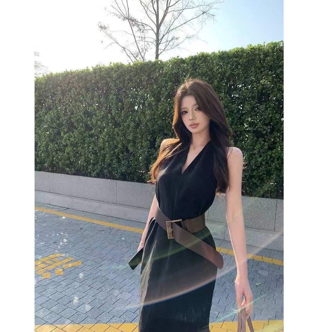 인터넷 유명인 폭발 고급 외국 가스 빛 럭셔리 품격 패션 V넥 드레스 롱 스커트 여름