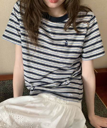 자수 긍정적 인 어깨 핏 스타일 광저우 원본 원단 반팔 티셔츠 여성