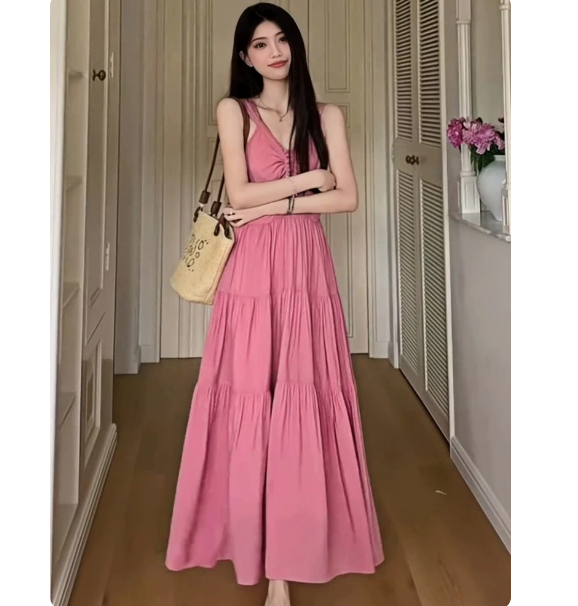 달콤함 도파민 백리스 레이스업 허리 수축 슬립 여성 드레스 2026 여름 새로운 휴가 바람 아름다운 롱 스커트