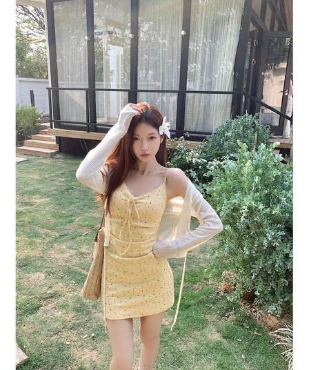 연인 코코아 슬립 드레스 슬림해 보이는 품격 벨트 패드 패드 허리 수축 프랑스식 드레스 오픈 가디건