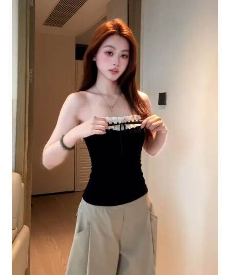 260 그램 사람들 면 한 부서 섹시함 작은 대중 레이스 조각 스트랩 조끼 여성 여름 새로운 슬림해 보이는 튜브탑 맨위