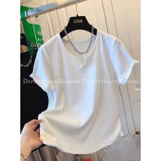 批发【2*2舒服绒】V领褶皱短袖T恤<b class='q'>打底衫</b>上衣女装显瘦夏2026新款