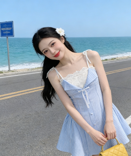 2026 봄 새로운 스트라이프 패치워크 한 마디 셔츠 드레스 치마 트렌디 봄 여름 프랑스식 디자인 슬립 여성 드레스