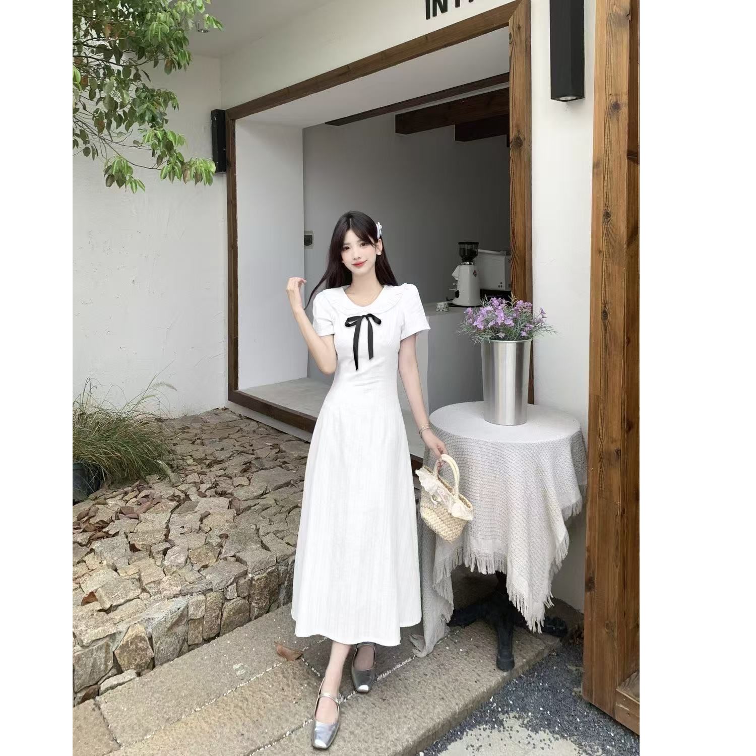2026 프랑스식 달콤함 부드러운 인형 반팔 드레스 여름 새로운 학생 아름다움 허리 수축 슬림해 보이는 치마
