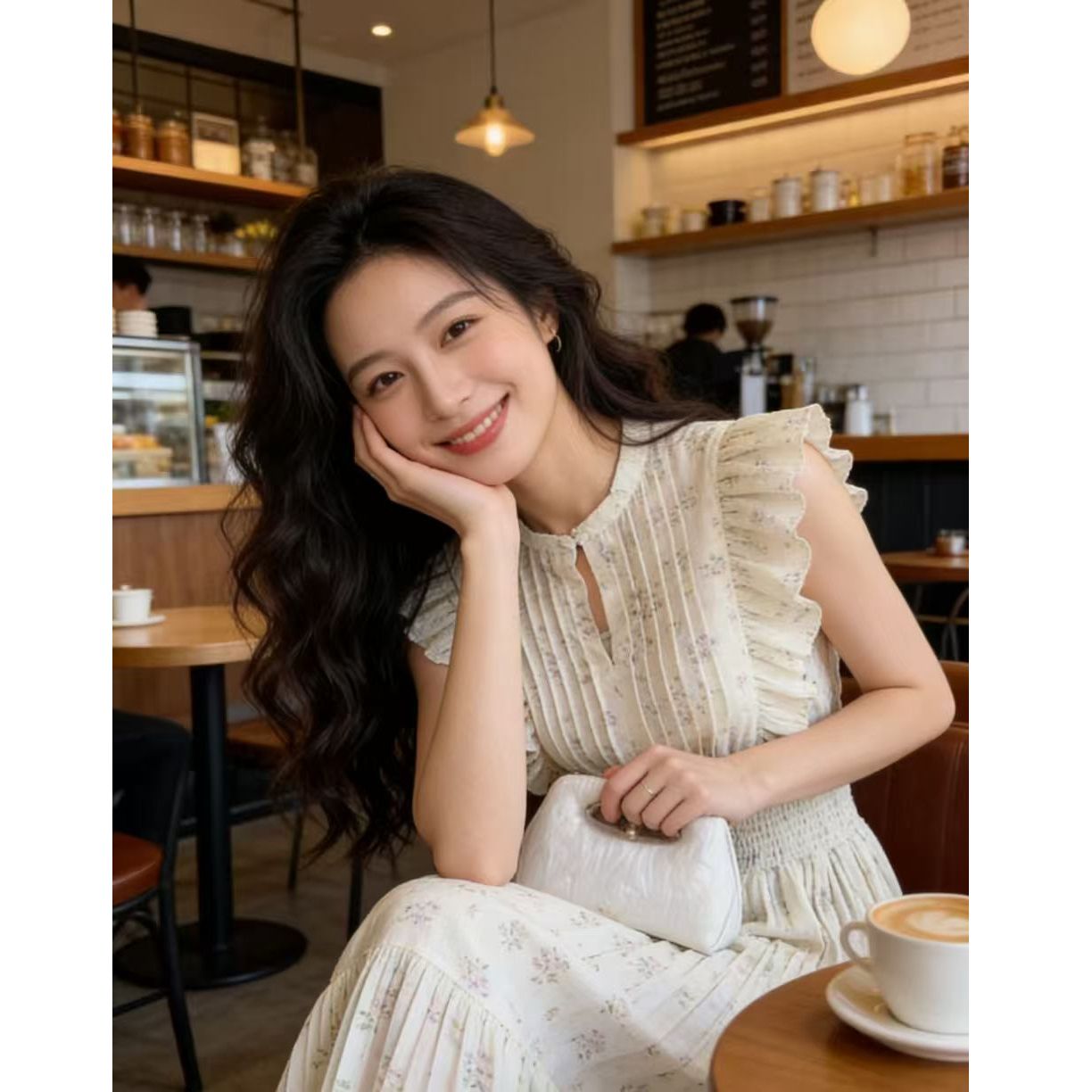 프랑스식 달콤함 품격 꽃무늬 Feifei 소매 드레스 여성 의류 2026 여름 새로운 작은 대중 허리 수축 요정 가스 롱 스커트