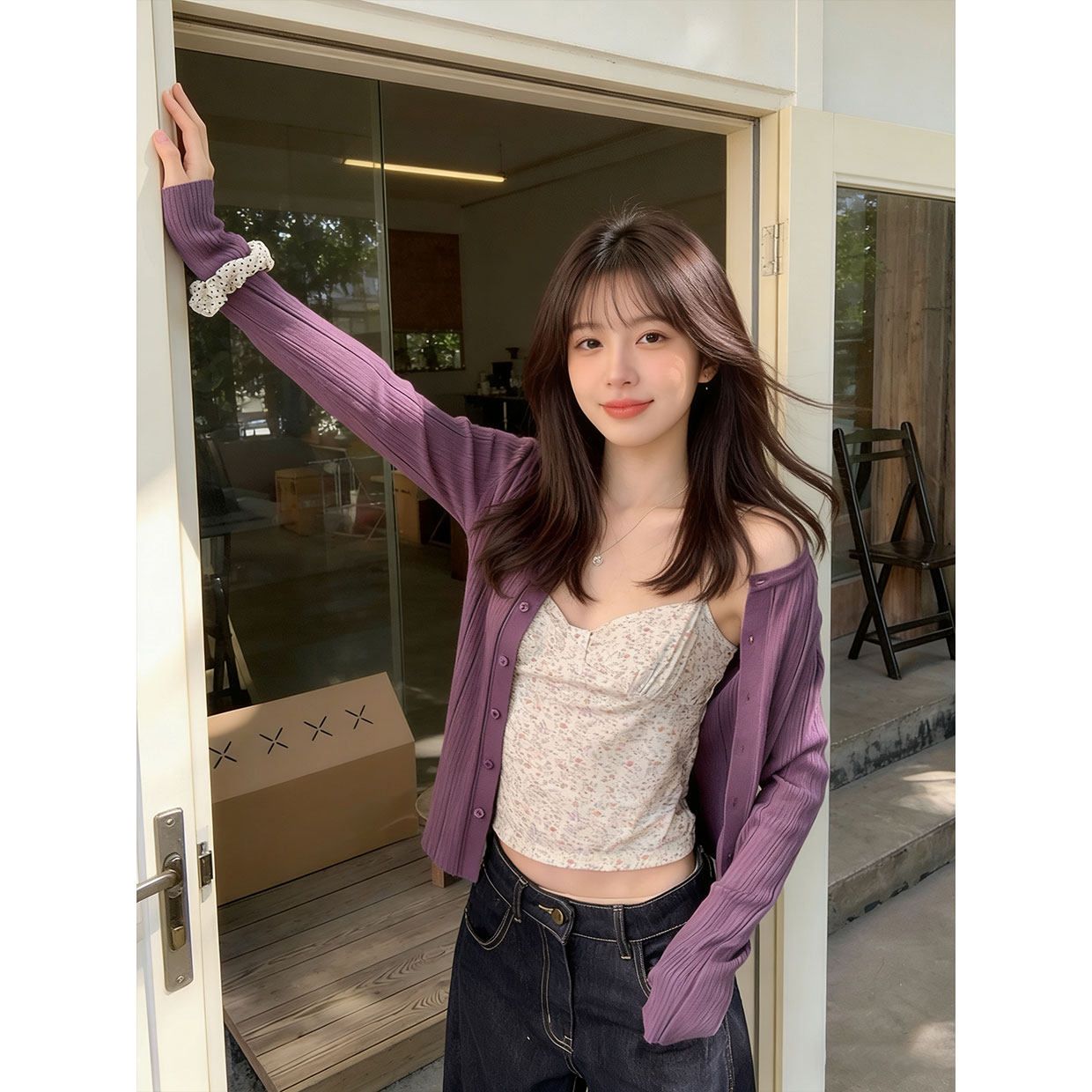 이중층 원단 주름 핫걸 섹시함 바람 몸매 가꾸기 여성 코트 꽃무늬 슬립 순수한 욕망 품격 조끼