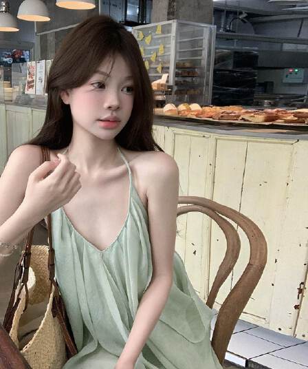핫걸 섹시함 백리스 행침 목 슬립 여성 드레스 여름 휴가 녹색 롱 스커트 민소매 루즈핏 한 마디 치마