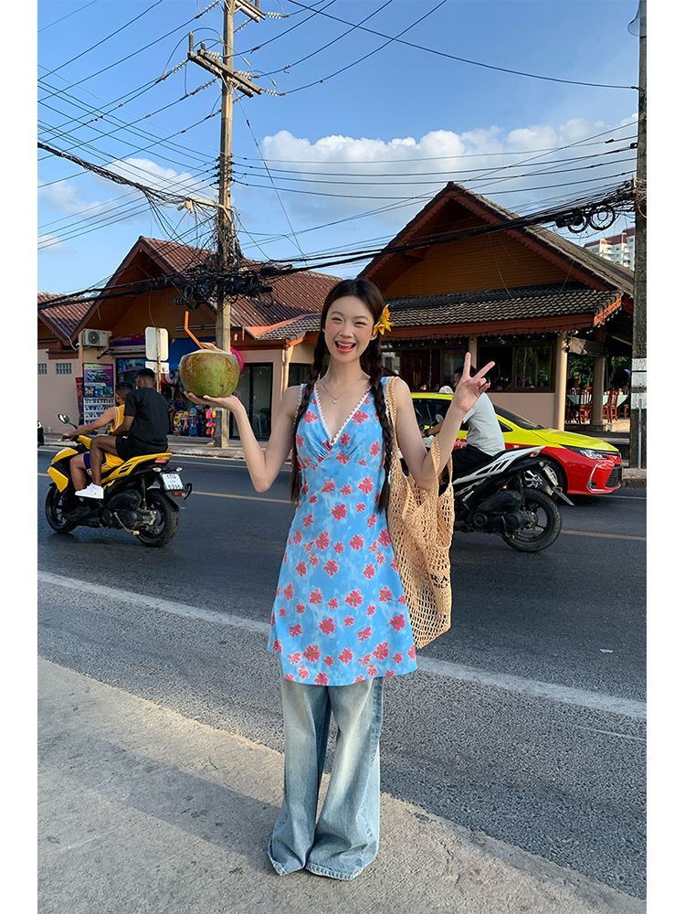 작은 청신 레이스 조각 꽃무늬 여성 드레스 여름 2026 새로운 품격 순수한 욕망 몸매 가꾸기 슬림해 보이는 조끼 스커트