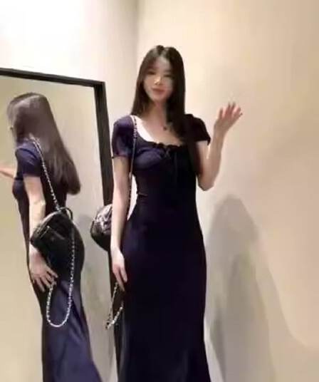 블루 색상 광장 칼라 드레스 2026 여성 여름 핫걸 몸매 가꾸기 허리 수축 순수한 욕망 작은 엄마 바람 타이트 스커트 인어 꼬리 롱 스커트
