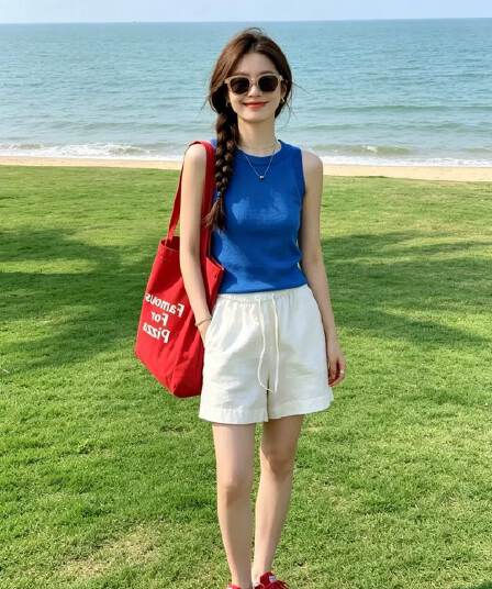 패키지 코어 실 파란색 단어 민소매 니트 작은 슬링 조끼 여성 여름 인사이드 가져 가라. 외출용 만나는 몸매 가꾸기 맨위