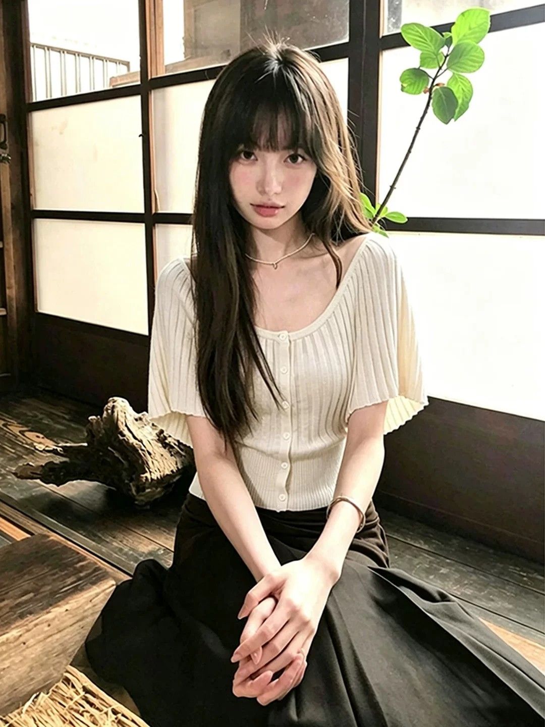 6 양모 한 부서 장기 Pleat 라운드 넥 니트 오픈 가디건 여성 품격 허리 수축 반팔 티셔츠 캐주얼 배트윙 소매 맨위