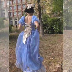 批发2026年夏季蓝色<b class='q'>连衣裙</b>设计后背蝴蝶结收腰<b class='q'>宫廷</b>风初恋复古温柔女裙