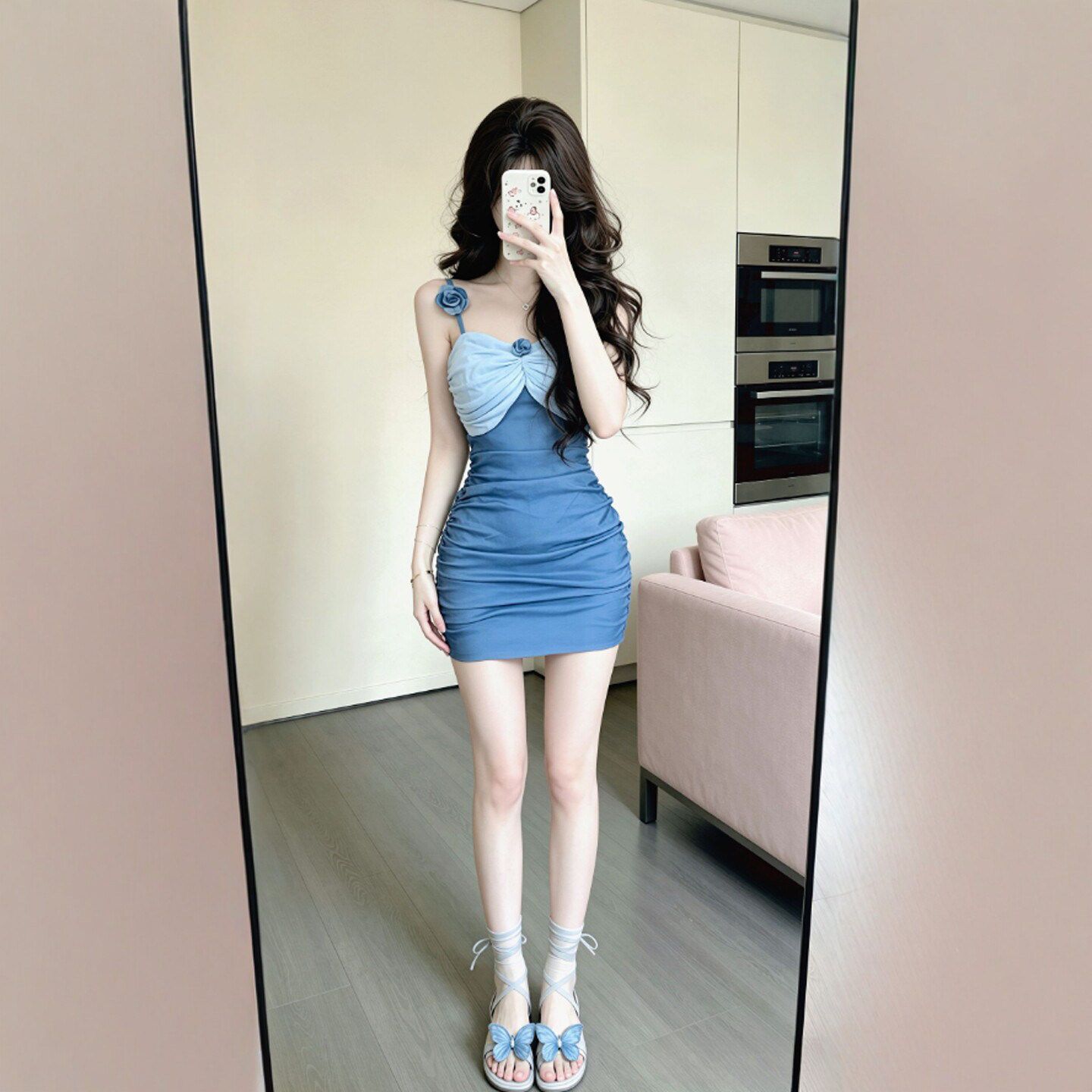 순수한 욕망 착용 가져 가라. 섹시함 바람 허리 수축 몸매 가꾸기 타이트 스커트 미니 스커트 부드러운 바람 슈퍼 잘 생긴 ~ 중 여성 드레스 26 여름