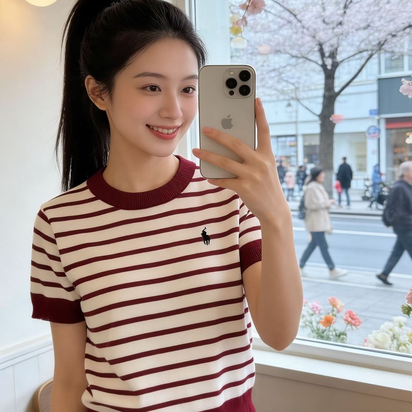 2026 년 여름 새로운 다용도 외국 가스 패션 클래식 다용도 섹션 패치워크 색상 스트라이프 자수 니트 반팔
